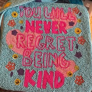 Beaded Crossbody Bag - Pink & Light Blue, Inspirational Text